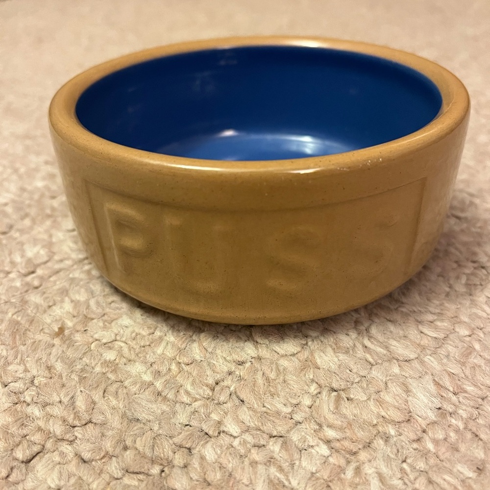 RARE! Mason Cash UK England PUSS Cat food water Bowl 5.2 in cane blue